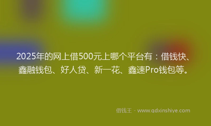 2025年的网上借500元上哪个平台有：借钱快、鑫融钱包、好人贷、新一花、鑫速Pro钱包等。