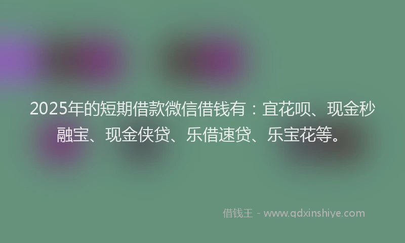 2025年的短期借款微信借钱有：宜花呗、现金秒融宝、现金侠贷、乐借速贷、乐宝花等。