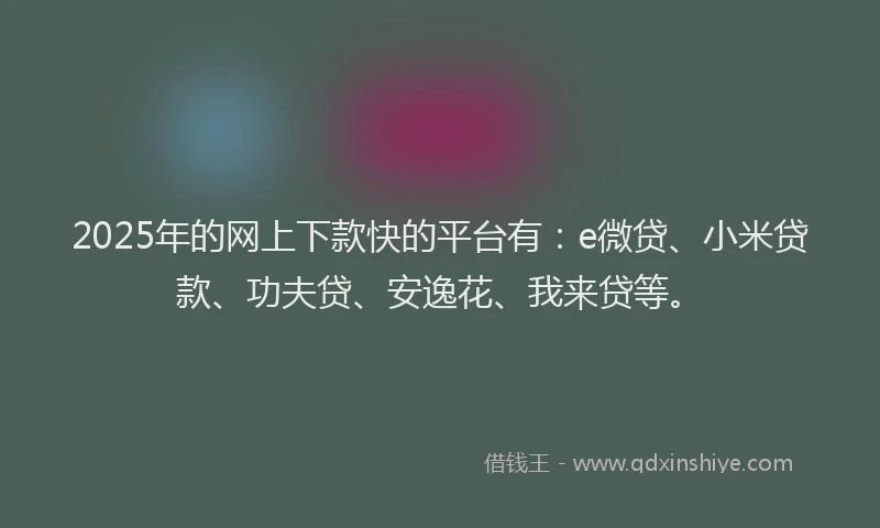 2025年的网上下款快的平台有：e微贷、小米贷款、功夫贷、安逸花、我来贷等。