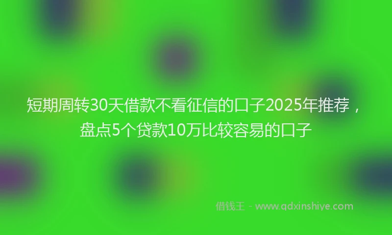 短期周转30天借款不看征信的口子2025年推荐，盘点5个贷款10万比较容易的口子