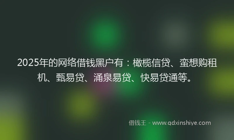 2025年的网络借钱黑户有：橄榄信贷、蛮想购租机、甄易贷、涌泉易贷、快易贷通等。