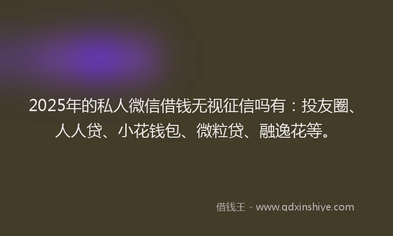 2025年的私人微信借钱无视征信吗有：投友圈、人人贷、小花钱包、微粒贷、融逸花等。