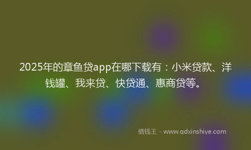 2025年的章鱼贷app在哪下载有：小米贷款、洋钱罐、我来贷、快贷通、惠商贷等。