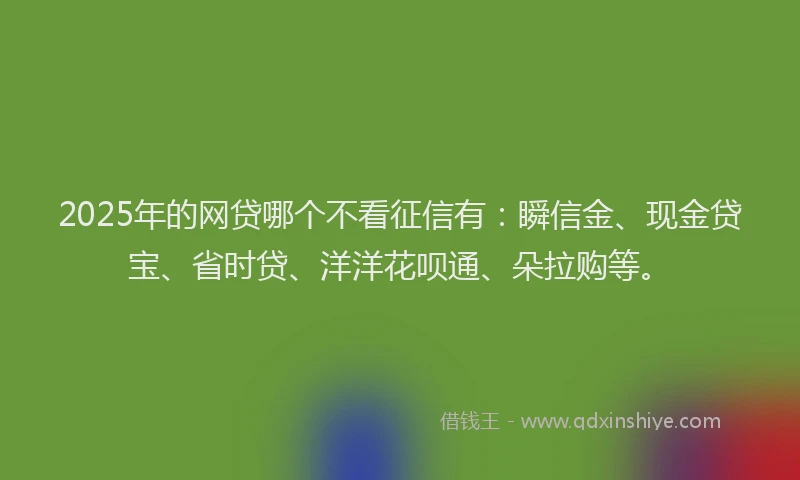 2025年的网贷哪个不看征信有：瞬信金、现金贷宝、省时贷、洋洋花呗通、朵拉购等。