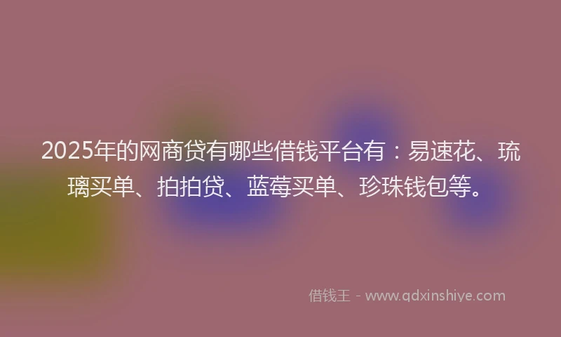 2025年的网商贷有哪些借钱平台有：易速花、琉璃买单、拍拍贷、蓝莓买单、珍珠钱包等。