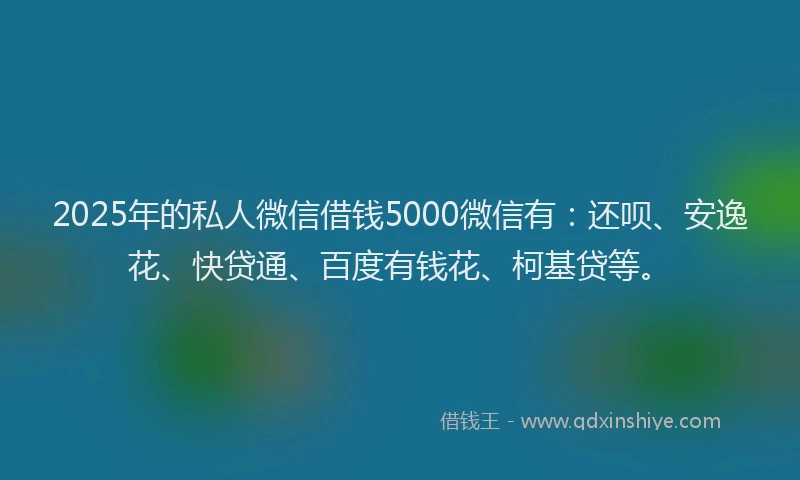 2025年的私人微信借钱5000微信有：还呗、安逸花、快贷通、百度有钱花、柯基贷等。