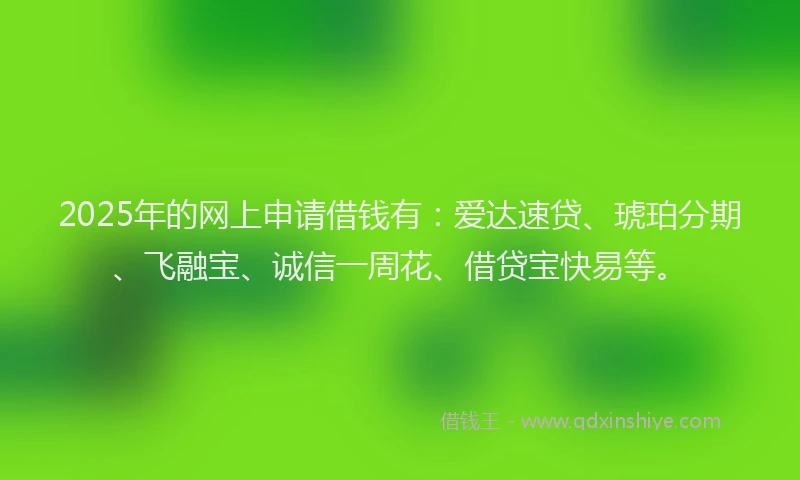 2025年的网上申请借钱有：爱达速贷、琥珀分期、飞融宝、诚信一周花、借贷宝快易等。