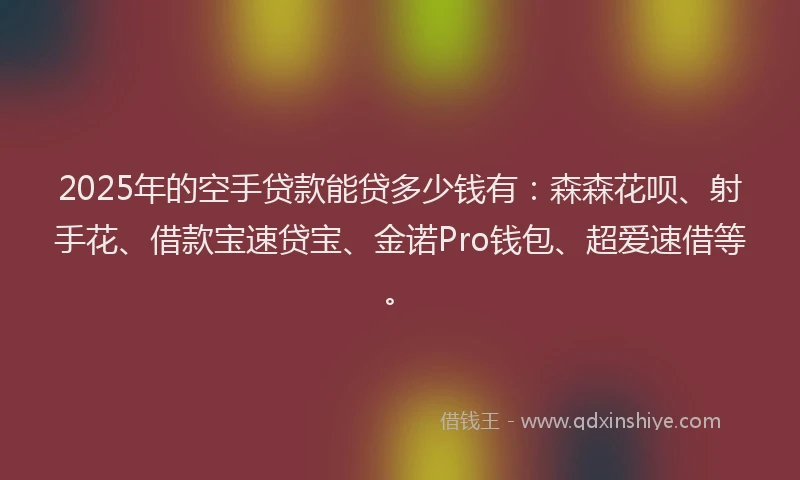 2025年的空手贷款能贷多少钱有：森森花呗、射手花、借款宝速贷宝、金诺Pro钱包、超爱速借等。