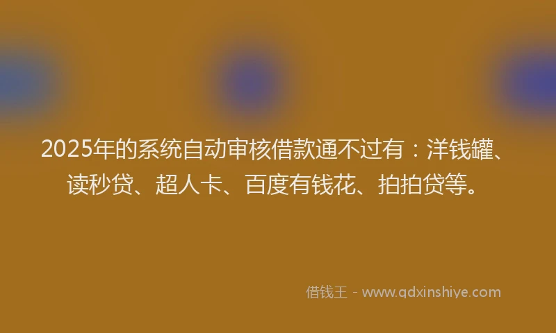 2025年的系统自动审核借款通不过有：洋钱罐、读秒贷、超人卡、百度有钱花、拍拍贷等。