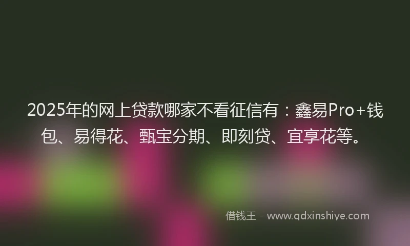 2025年的网上贷款哪家不看征信有：鑫易Pro+钱包、易得花、甄宝分期、即刻贷、宜享花等。