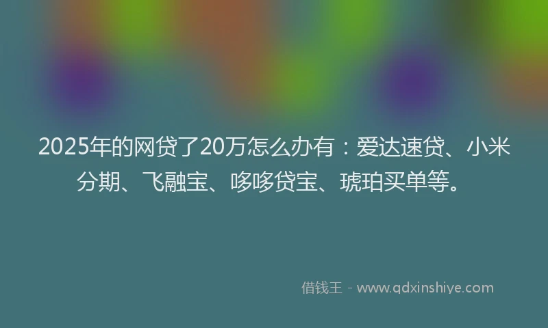 2025年的网贷了20万怎么办有：爱达速贷、小米分期、飞融宝、哆哆贷宝、琥珀买单等。