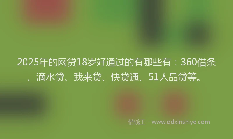 2025年的网贷18岁好通过的有哪些有：360借条、滴水贷、我来贷、快贷通、51人品贷等。