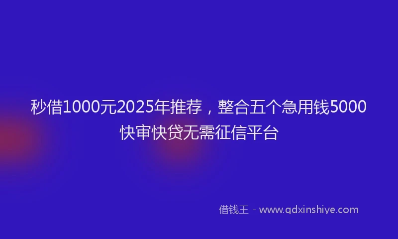秒借1000元2025年推荐，整合五个急用钱5000快审快贷无需征信平台