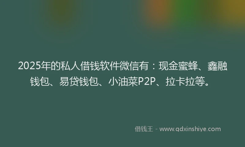 2025年的私人借钱软件微信有：现金蜜蜂、鑫融钱包、易贷钱包、小油菜P2P、拉卡拉等。