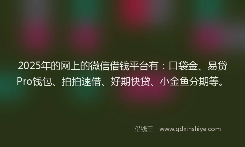 2025年的网上的微信借钱平台有：口袋金、易贷Pro钱包、拍拍速借、好期快贷、小金鱼分期等。