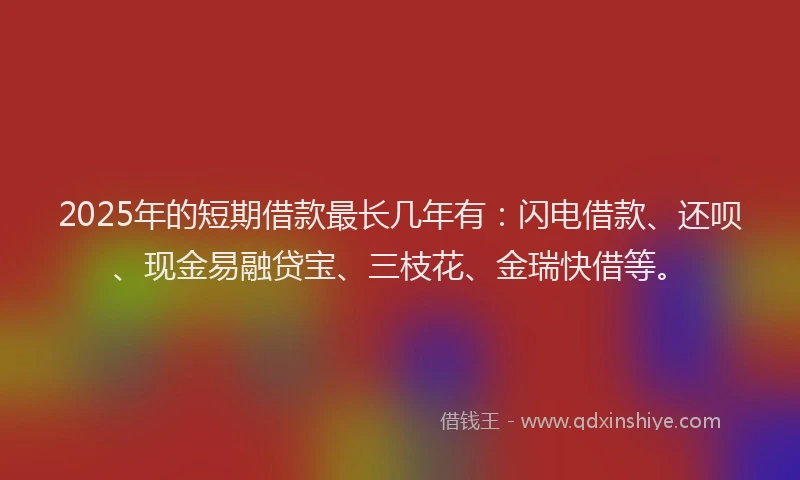 2025年的短期借款最长几年有：闪电借款、还呗、现金易融贷宝、三枝花、金瑞快借等。
