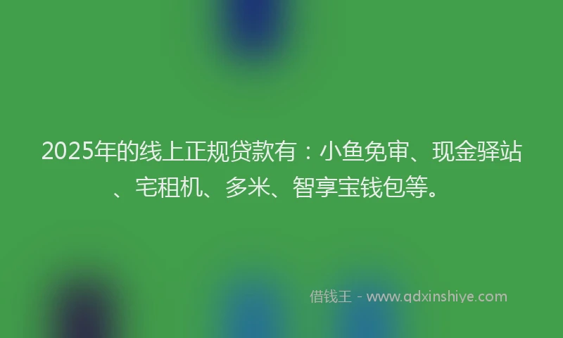 2025年的线上正规贷款有：小鱼免审、现金驿站、宅租机、多米、智享宝钱包等。