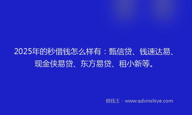 2025年的秒借钱怎么样有：甄信贷、钱速达易、现金侠易贷、东方易贷、租小新等。