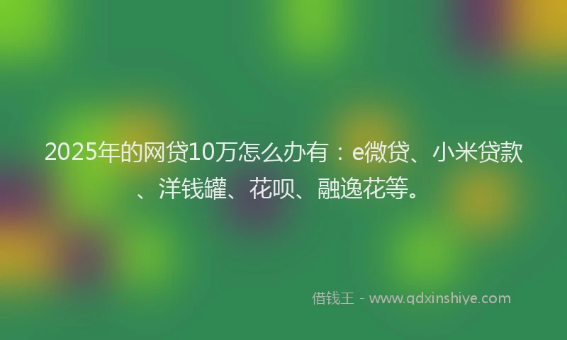 2025年的网贷10万怎么办有：e微贷、小米贷款、洋钱罐、花呗、融逸花等。