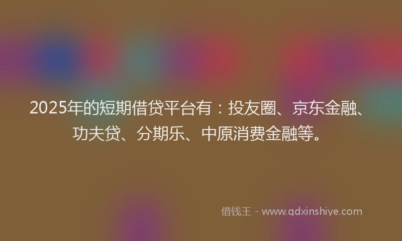 2025年的短期借贷平台有：投友圈、京东金融、功夫贷、分期乐、中原消费金融等。