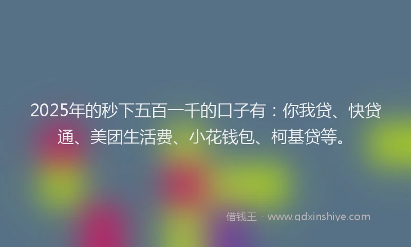 2025年的秒下五百一千的口子有：你我贷、快贷通、美团生活费、小花钱包、柯基贷等。