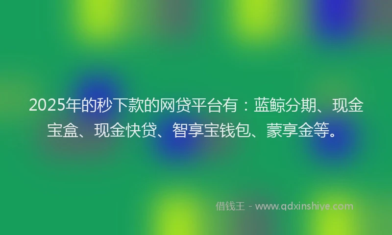 2025年的秒下款的网贷平台有：蓝鲸分期、现金宝盒、现金快贷、智享宝钱包、蒙享金等。