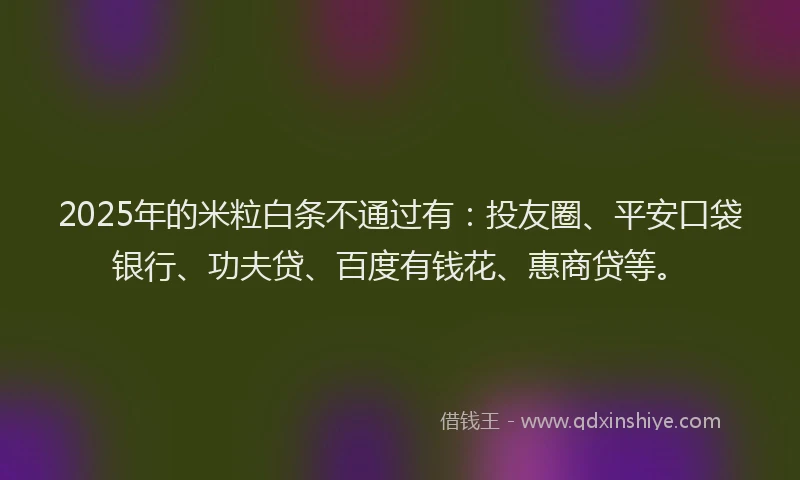 2025年的米粒白条不通过有：投友圈、平安口袋银行、功夫贷、百度有钱花、惠商贷等。