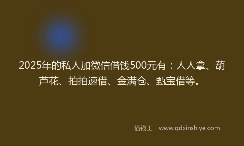 2025年的私人加微信借钱500元有：人人拿、葫芦花、拍拍速借、金满仓、甄宝借等。