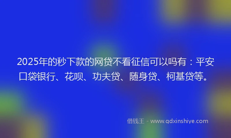 2025年的秒下款的网贷不看征信可以吗有:平安口袋银行、花呗、功夫贷、随身贷、柯基贷等。