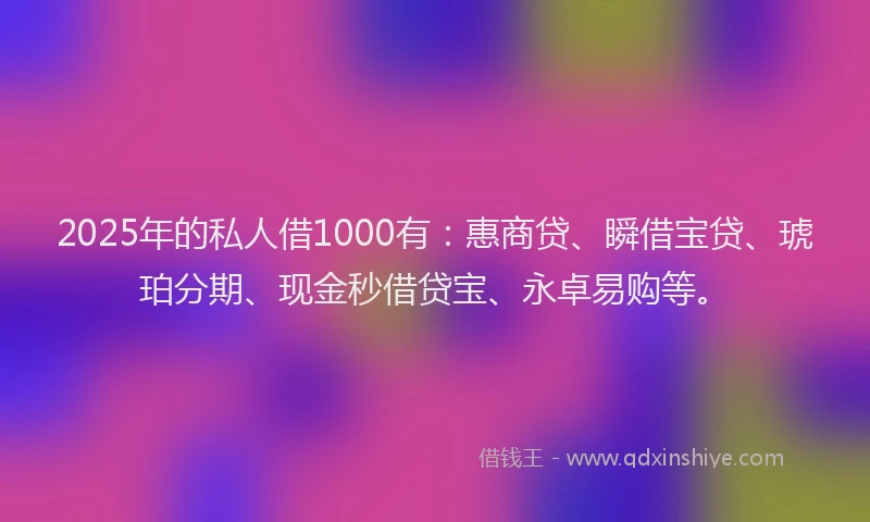 2025年的私人借1000有：惠商贷、瞬借宝贷、琥珀分期、现金秒借贷宝、永卓易购等。