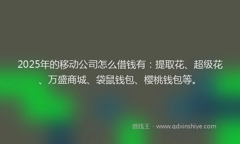 2025年的移动公司怎么借钱有：提取花、超级花、万盛商城、袋鼠钱包、樱桃钱包等。
