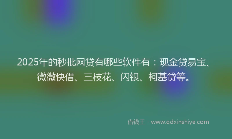 2025年的秒批网贷有哪些软件有：现金贷易宝、微微快借、三枝花、闪银、柯基贷等。