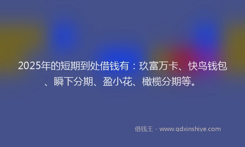 2025年的短期到处借钱有：玖富万卡、快鸟钱包、瞬下分期、盈小花、橄榄分期等。