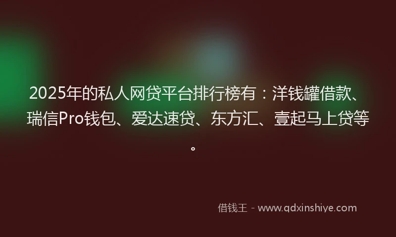 2025年的私人网贷平台排行榜有：洋钱罐借款、瑞信Pro钱包、爱达速贷、东方汇、壹起马上贷等。