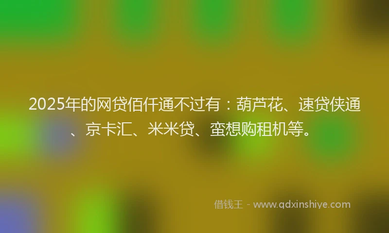 2025年的网贷佰仟通不过有：葫芦花、速贷侠通、京卡汇、米米贷、蛮想购租机等。