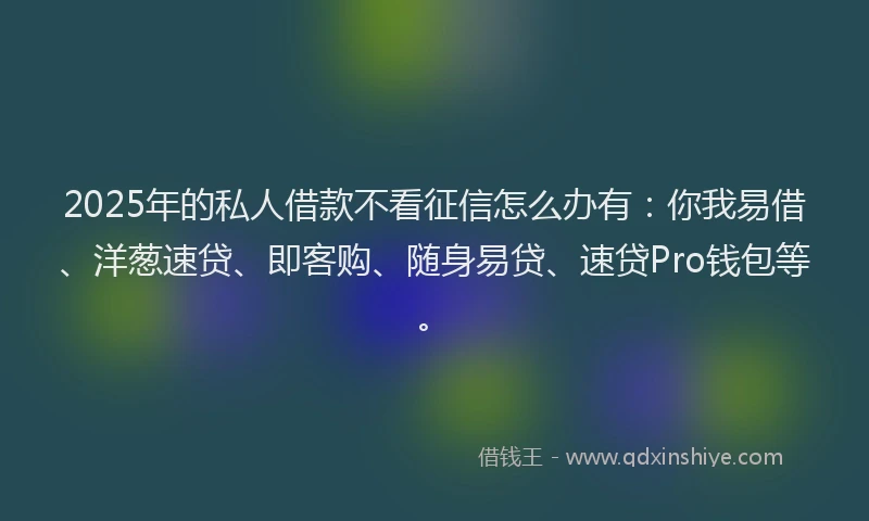 2025年的私人借款不看征信怎么办有：你我易借、洋葱速贷、即客购、随身易贷、速贷Pro钱包等。
