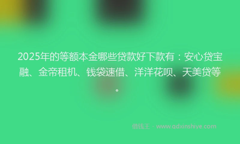 2025年的等额本金哪些贷款好下款有：安心贷宝融、金帝租机、钱袋速借、洋洋花呗、天美贷等。
