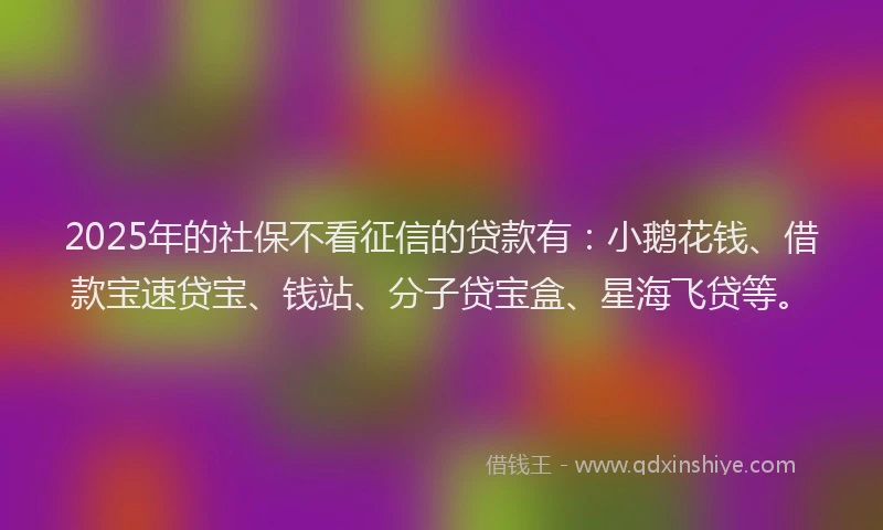 2025年的社保不看征信的贷款有：小鹅花钱、借款宝速贷宝、钱站、分子贷宝盒、星海飞贷等。