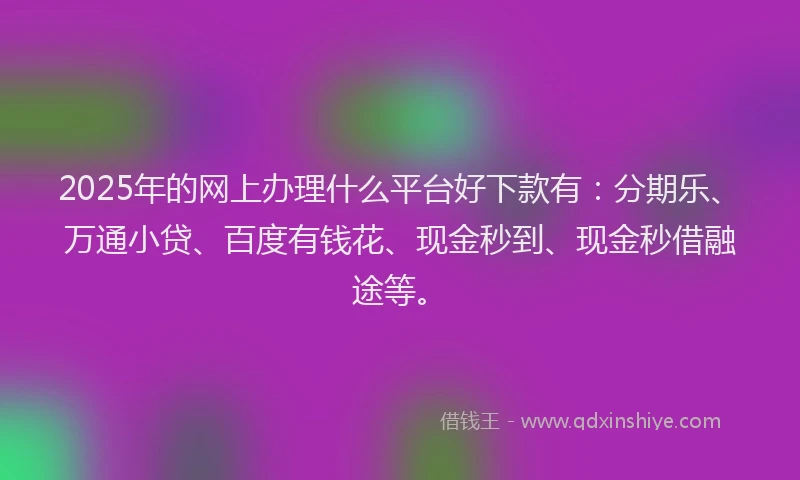 2025年的网上办理什么平台好下款有：分期乐、万通小贷、百度有钱花、现金秒到、现金秒借融途等。
