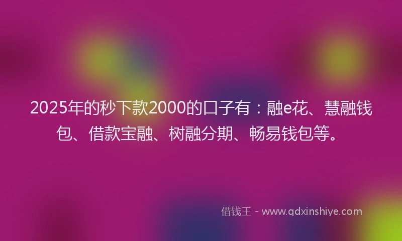 2025年的秒下款2000的口子有：融e花、慧融钱包、借款宝融、树融分期、畅易钱包等。