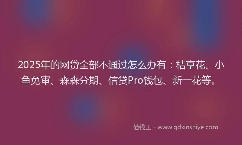 2025年的网贷全部不通过怎么办有：桔享花、小鱼免审、森森分期、信贷Pro钱包、新一花等。