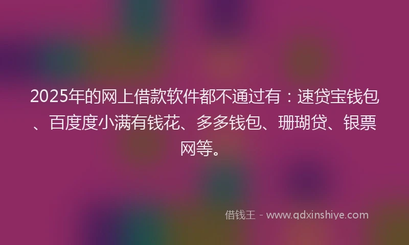 2025年的网上借款软件都不通过有：速贷宝钱包、百度度小满有钱花、多多钱包、珊瑚贷、银票网等。