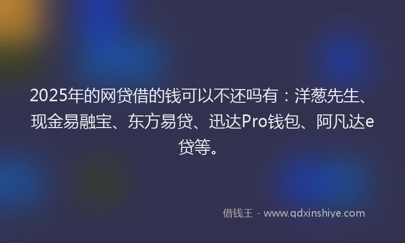2025年的网贷借的钱可以不还吗有：洋葱先生、现金易融宝、东方易贷、迅达Pro钱包、阿凡达e贷等。