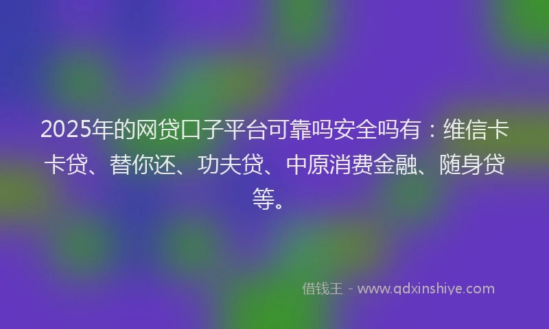 2025年的网贷口子平台可靠吗安全吗有：维信卡卡贷、替你还、功夫贷、中原消费金融、随身贷等。