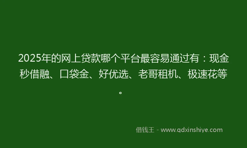 2025年的网上贷款哪个平台最容易通过有：现金秒借融、口袋金、好优选、老哥租机、极速花等。