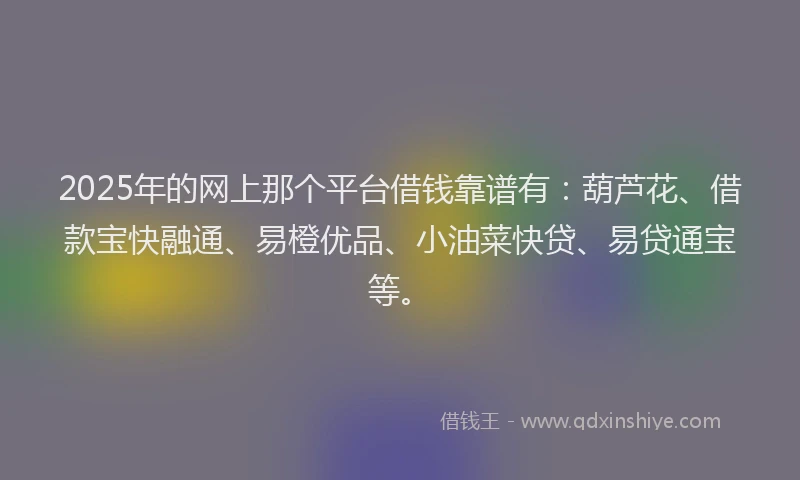 2025年的网上那个平台借钱靠谱有：葫芦花、借款宝快融通、易橙优品、小油菜快贷、易贷通宝等。