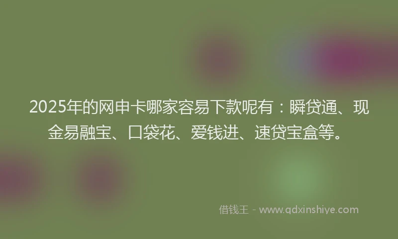 2025年的网申卡哪家容易下款呢有：瞬贷通、现金易融宝、口袋花、爱钱进、速贷宝盒等。