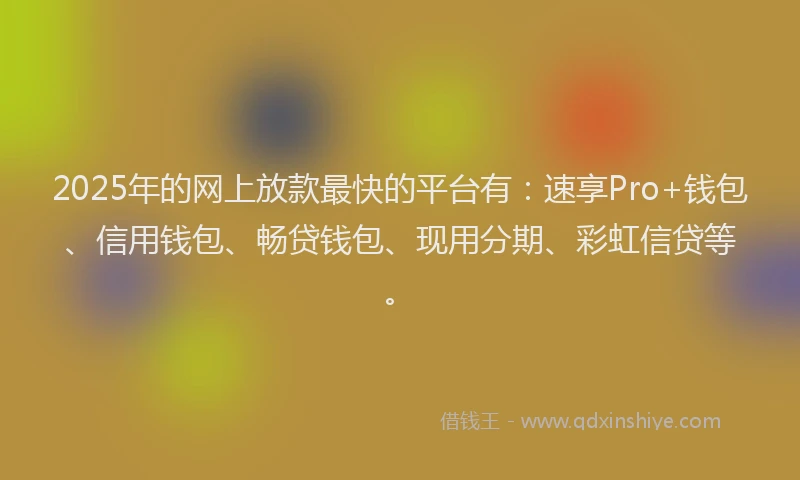 2025年的网上放款最快的平台有：速享Pro+钱包、信用钱包、畅贷钱包、现用分期、彩虹信贷等。