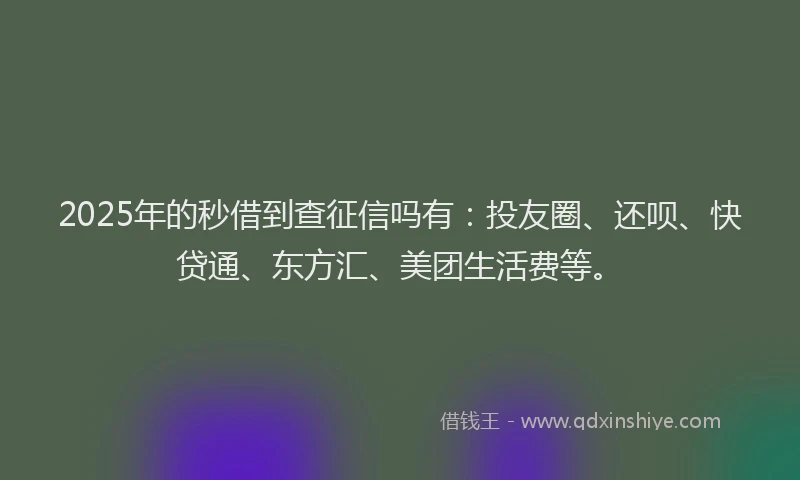 2025年的秒借到查征信吗有：投友圈、还呗、快贷通、东方汇、美团生活费等。