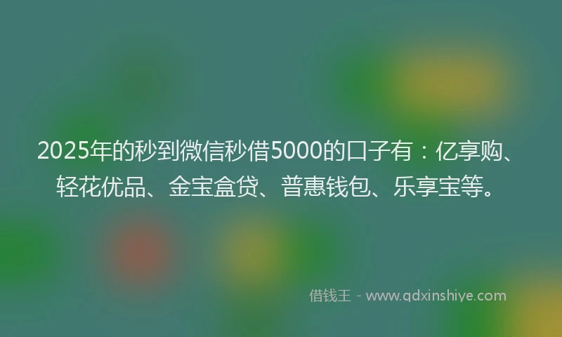 2025年的秒到微信秒借5000的口子有：亿享购、轻花优品、金宝盒贷、普惠钱包、乐享宝等。